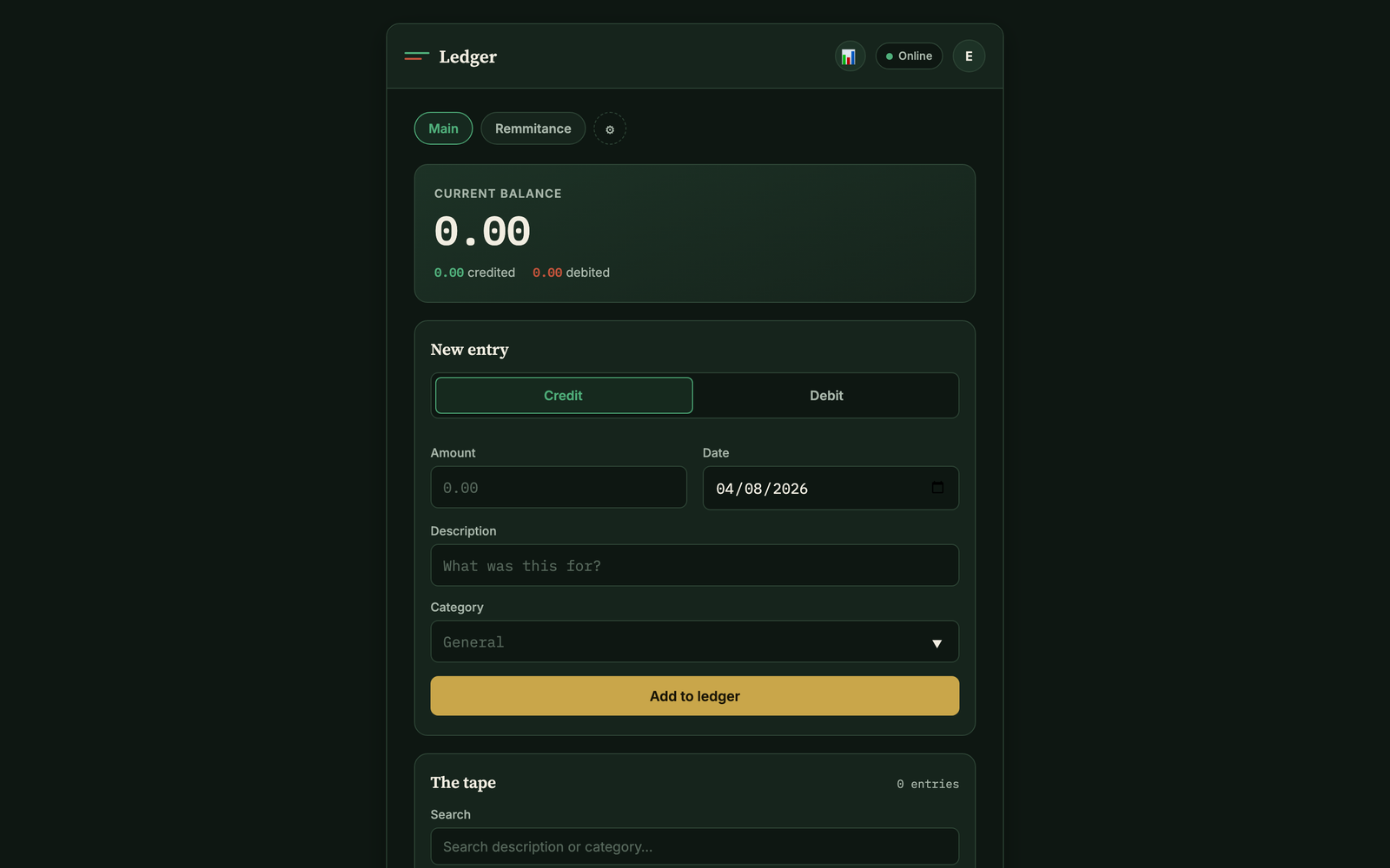 Personal Ledger dashboard — offline accounting app